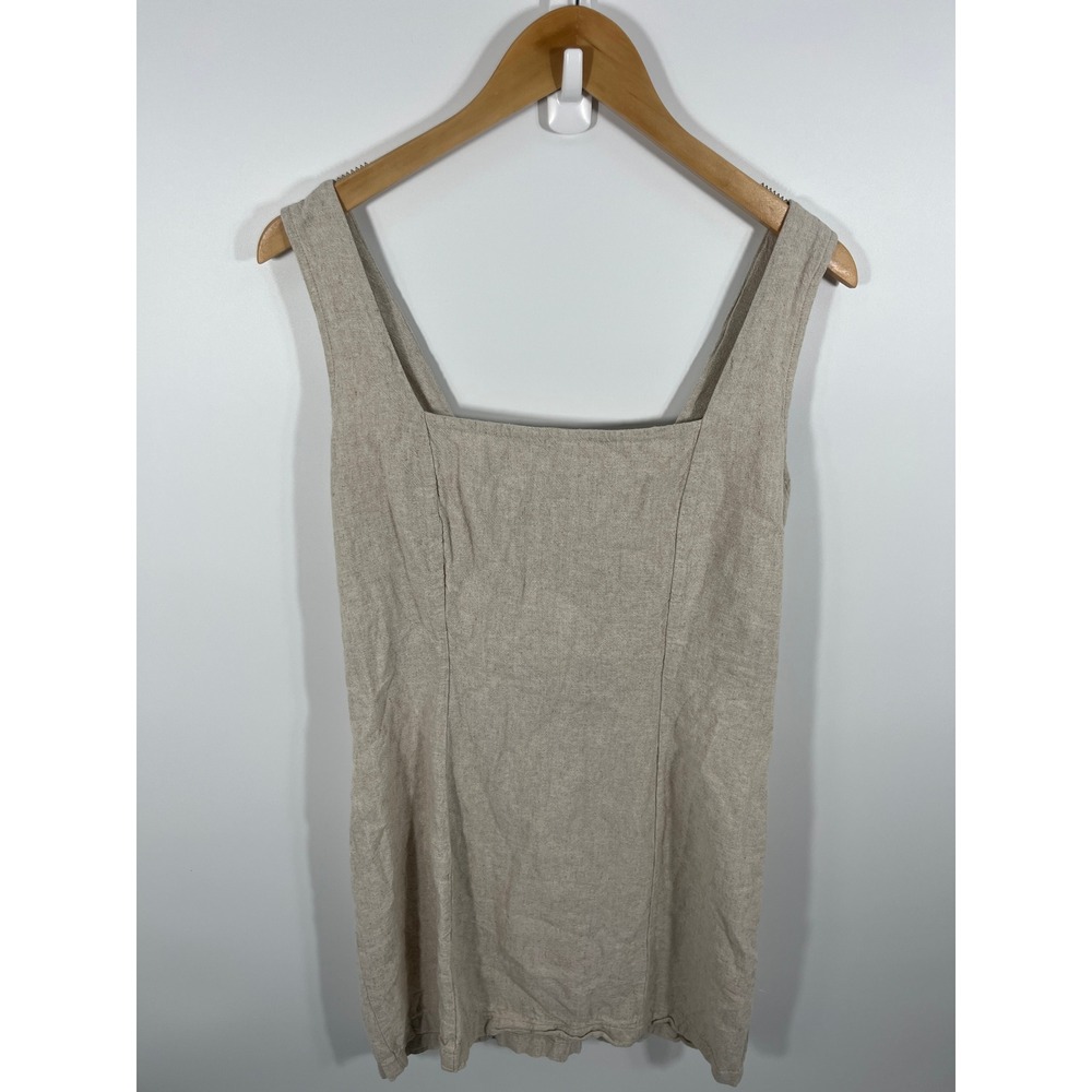 Old Navy Women Linen Blend Dress L Beige Minimalist Euro Summer Chic Lightweight